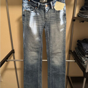 BKE Straight Leg Blue Jeans with Distressed Finish​